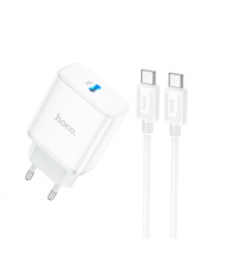 Набір СЗУ 110-240V HOCO C104A+ кабель Type-C, 1xUSB-C, PD20W, 1м кабель, White, Box