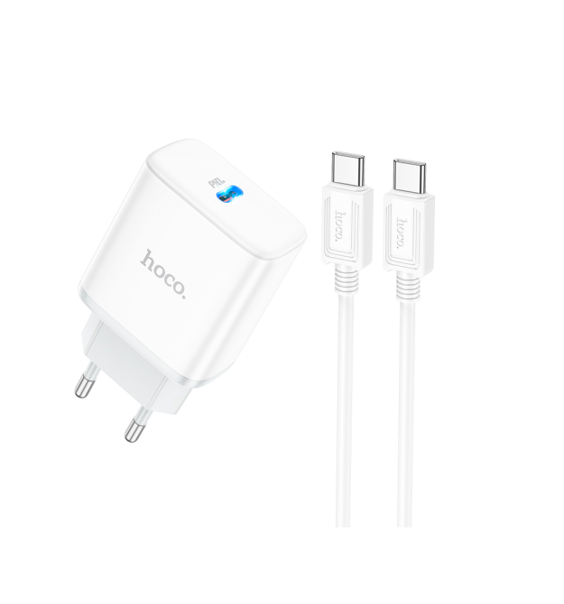 Набір СЗУ 110-240V HOCO C104A+ кабель Type-C, 1xUSB-C, PD20W, 1м кабель, White, Box
