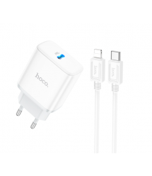 Набір СЗУ 110-240V HOCO C104A+ кабель Lighting, 1xUSB-C, PD20W, кабель 1м, White, Box