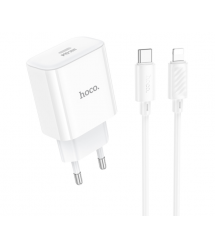 Набір СЗУ 110-240V HOCO C76A Pro+ Lighting кабель, USB-C, PD30W, кабель 1м, White, Box