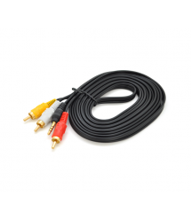 Кабель DC3.5 (тато) - 3хRCA (тато), GOLD Jack3.5мм, довжина Jack 15мм, CU, круглий, Black, 3 м, (Пакет) Q500