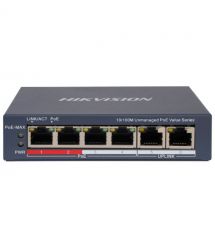 Коммутатор 4 порта неуправляемый Hikvision DS-3E0106P-E/M(B) POE