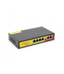 Комутатор POE з 4 портами POE 100Мбіт + 2 порт Ethernet (UP-Link) 100Мбіт, 52V - 1.44A, 100 - 250метрів, корпус - метал, Black,