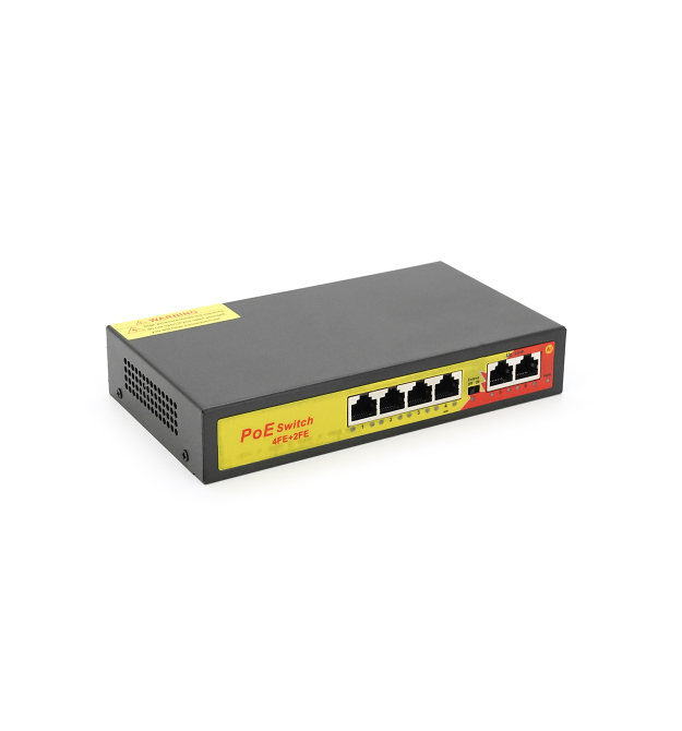 Комутатор POE з 4 портами POE 100Мбіт + 2 порт Ethernet (UP-Link) 100Мбіт, 52V - 1.44A, 100 - 250метрів, корпус - метал, Black,