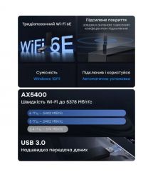 Адаптер WiFi 6E Cudy WU5400 тридіапазонний з USB 3.0 AX5400