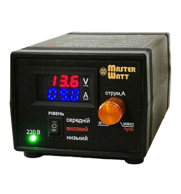 ЗУ для LiFePO4 акумуляторів MW-IZU12-25A(Ц) 12V з цифровим амперметром та регулятором струму до 25А, 150-250V, (MF,AGM,GEL,CA -