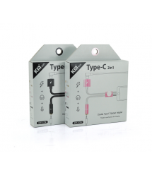Перехідник 2 в 1 KY-174 Type-C(M) -Type-C(F) + Jack 3.5mm(F), 5см, Black, Box