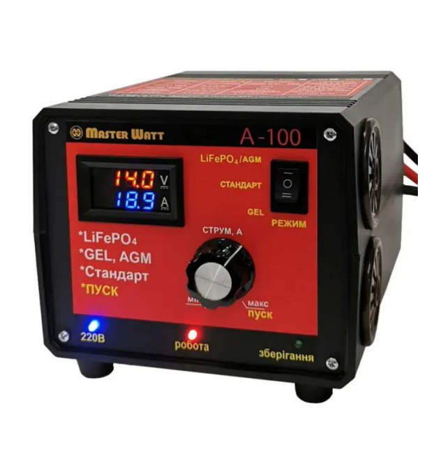 Пуско-зарядне ЗУ для LiFePO4 акумуляторів PZU А-100 12V (20-1000Ah) (MF, AGM, GEL, CA - CA, LiFePO4) 100А, 160-245V