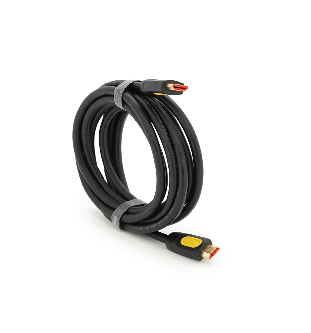 Кабель Merlion HDMI-HDMI V-Link High Speed 3.0m, 4K, v2,0, OD-8.2mm, круглий Black, конектор Black - Yellow, Blister-box, Q80