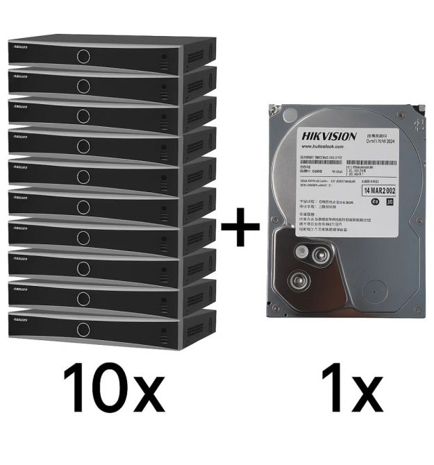Комплект Hikvision DS-7632NXI-K2(D) 10 шт + DS80HKVS-VX1