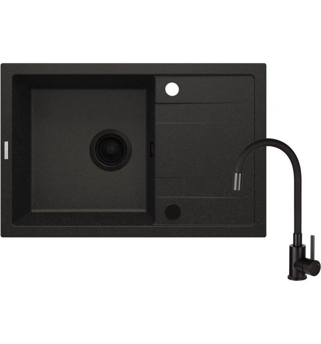 Deante Corio kitchen set, granite sink with wing + graphite mixer