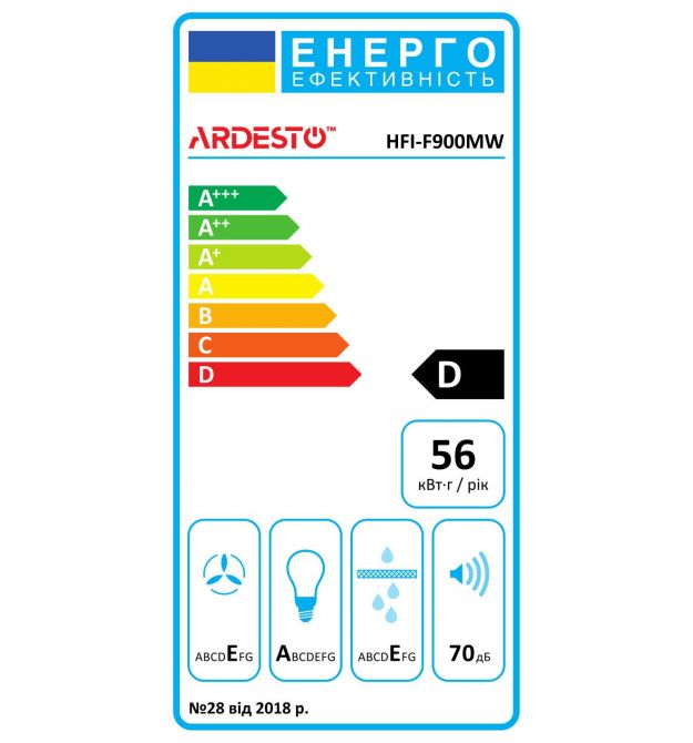 ARDESTO Вытяжка встраиваемая, 52см, 700м3ч, белый