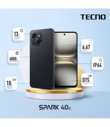 TECNO Smartphone Spark 40C (KM4k) 6.67" 4/128GB, 2SIM, 6000mAh, Ink Black