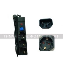 2E power strip 3xType F, 1xC14, 3x1mm sq, 10A, 1m, black