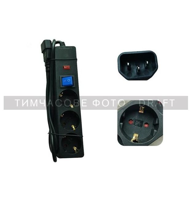 2E power strip 3xType F, 1xC14, 3x1mm sq, 10A, 1m, black