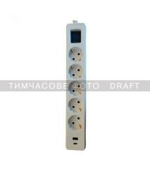 2E surge protector 5xType F, 3x1.5mm2, 16A, 1xUSB-A, 1xUSB-C, with overload protection, 3m, white