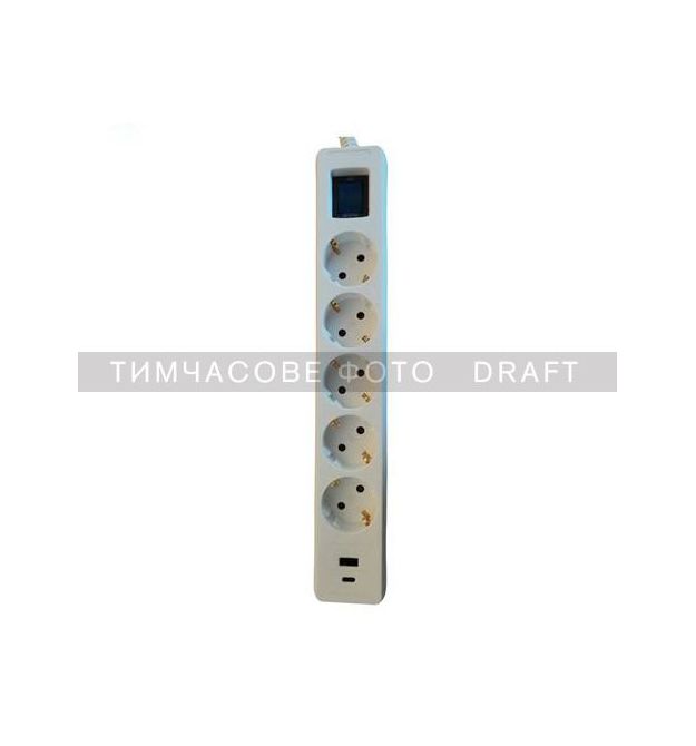2E surge protector 5xType F, 3x1.5mm2, 16A, 1xUSB-A, 1xUSB-C, with overload protection, 3m, white