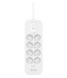 Belkin Подовжувач-фільтр мережевий Belkin 8хТип F, 3x1.5мм кв, 16А, USB-C/USB-C 30Вт, з захистом від перенапруги, 2м, білий