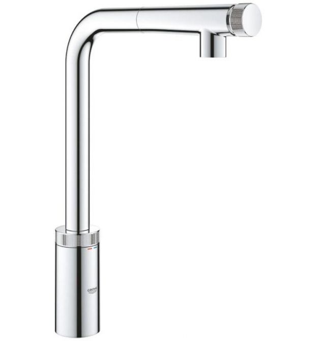 Grohe Vento Smart Control kitchen faucet, spout length - 199mm, swivel/pull-out, valve/button, chrome