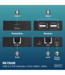 Digitus Удлинитель DIGITUS USB 2.0, для использования с кабелем Cat6, до 150 м, 4 х USB-A, черный