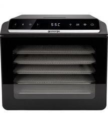 Gorenje Сушка для продуктов Gorenje 580Вт, поддонов - 6x1.5см, диаметр - 25см, макс - 75°С, дисплей, пластик+металл, черный