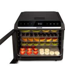 Gorenje Сушка для продуктов Gorenje 580Вт, поддонов - 6x1.5см, диаметр - 25см, макс - 75°С, дисплей, пластик+металл, черный