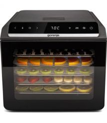 Gorenje Сушка для продуктов Gorenje 580Вт, поддонов - 6x1.5см, диаметр - 25см, макс - 75°С, дисплей, пластик+металл, черный