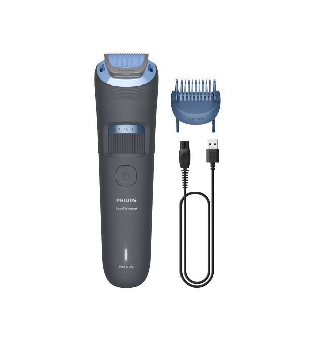 Philips Триммер Philips Series 3000 для бороды и усов, акум., сталь, синий