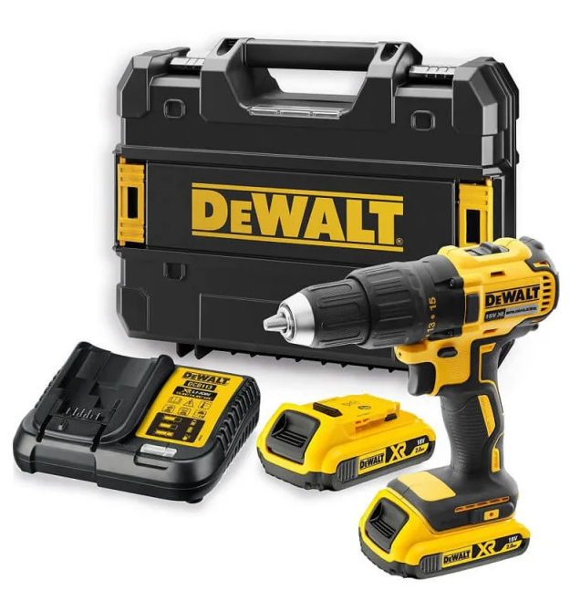 DeWALT drill-driver brushless XR Li-Ion 18V battery 2x2 A h 65 Nm 500-1750 rpm chuck 13 mm spare part case 1.15kg