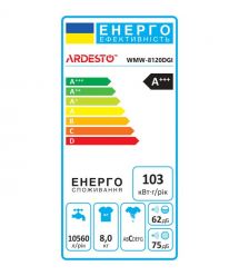 ARDESTO Стиральная машина фронтальная Black Mars, 8кг, 1200, А+++, 55см, дисплей, пар, инвертор, серый