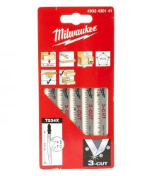 Milwaukee T234X 3CUT jigsaw blade for wood, tooth pitch 2.5mm x 91mm, 5pcs