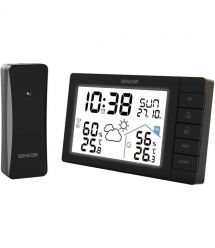 Sencor meteorological station, in/out measurement, AAx3+AAx2, temperature, humidity, time, weather forecast, black