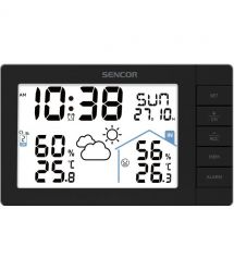 Sencor meteorological station, in/out measurement, AAx3+AAx2, temperature, humidity, time, weather forecast, black