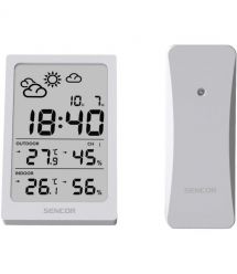Sencor meteorological station, in/out measurement, AAAx2+AAx2, temperature, humidity, time, white
