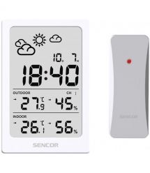 Sencor meteorological station, in/out measurement, AAAx2+AAx2, temperature, humidity, time, white