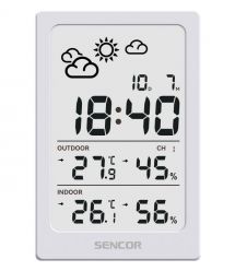 Sencor meteorological station, in/out measurement, AAAx2+AAx2, temperature, humidity, time, white