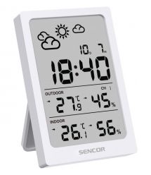 Sencor meteorological station, in/out measurement, AAAx2+AAx2, temperature, humidity, time, white