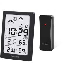 Sencor meteorological station, in/out measurement, AAAx2+AAx2, temperature, humidity, time, black