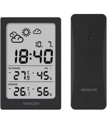 Sencor meteorological station, in/out measurement, AAAx2+AAx2, temperature, humidity, time, black