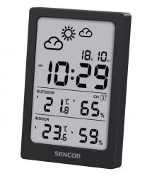 Sencor meteorological station, in/out measurement, AAAx2+AAx2, temperature, humidity, time, black