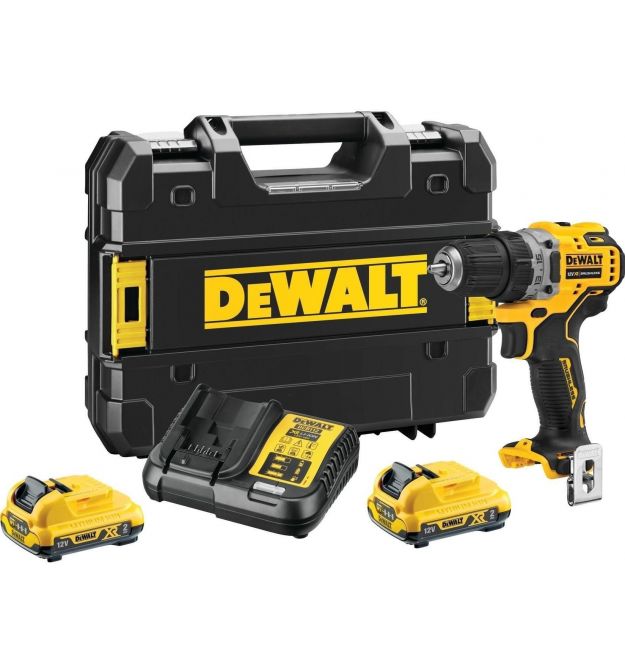 DeWALT drill-driver brushless XR Li-Ion 12V battery 2x2A h 57.5Nm 425-1500rpm spare part case chuck 10mm 1.1kg