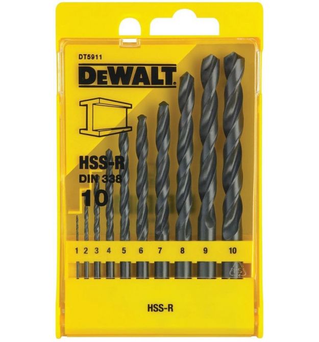 DeWALT set of drills for metal HSS-R, 10 pcs, 1-10 mm, case
