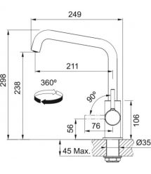 Franke Смеситель для кухни Franke Lina U, дл.излива - 211мм, поворотный, 1 рычаг, хром