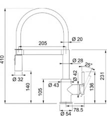 Franke Sink tap Lina Semi Pro, spout lenght- 218mm, shower, swivel, 1-handle, matt black