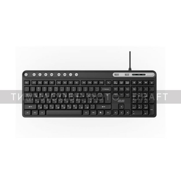 2E Membrane keyboard KS1100 104key, 2xUSB HUB, USB-A, EN/UK, black