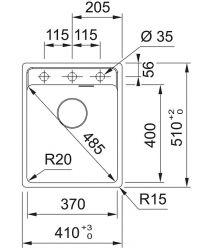 Franke Kitchen sink Maris, fragranite, rectang, no drainboard, 410х510х200mm, bowl - 1, built-in, MRG 610-37 TL, onyx