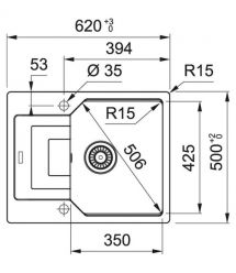 Franke Kitchen sink Urban, fragranite, rectang., with drainboard, 620х500х220mm, bowl - 1, built-in, UBG 611-62, onyx