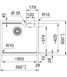 Franke Kitchen sink Urban, fragranite, rectang, no drainboard, 560х500х230mm, bowl - 1, built-in, UBG 610-56, gray slate