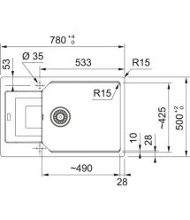 Franke Kitchen sink Urban, fragranite, rectang., with drainboard, 780х500х220mm, bowl - 1, built-in, UBG 611-78 XL, matt black
