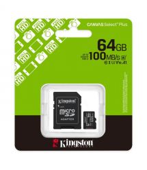 Kingston Карта памяти Kingston microSD 64GB C10 UHS-I A1 V10 R100MB/s + SD
